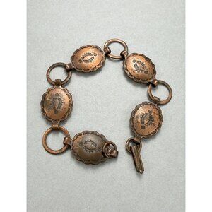 Vintage 60s Copper Concho Panel Link Southwestern Style Women's Bracelet 7"